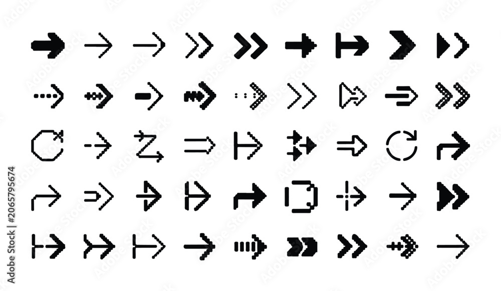 Naklejka premium Collection of pixel art arrows and directional pointers for digital interface and web design.