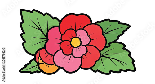 Colorful flowers with green leaves.