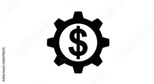Black Gear Icon with Dollar Sign Symbol