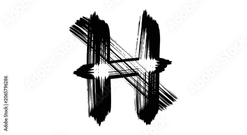 Black Grunge Letter H Hand Drawn Brush Stroke Design
