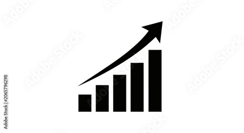Black Growing Bar Chart Icon with Upward Arrow