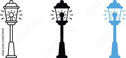 Obraz na płótnie Streetlight Icon Set Line Art Fill Color Vector Illustration