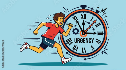 Man Running From Large Clock.