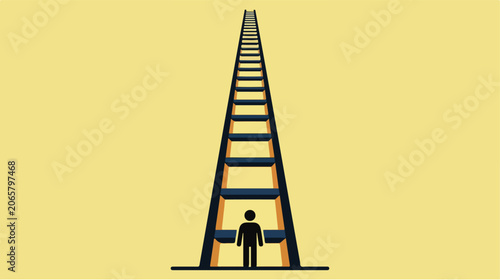 Obraz na plátně Man standing in front ladder.