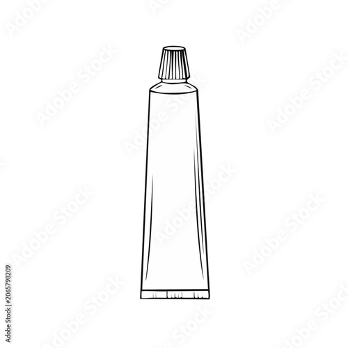 Hand drawn illustration of a squeezed toothpaste tube with a cap