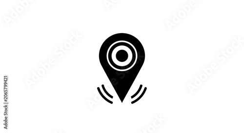 Black Location Pin Icon with Signal Waves Symbol