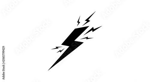 Black Lightning Bolt Icon with Decorative Sparks Isolated on White Background
