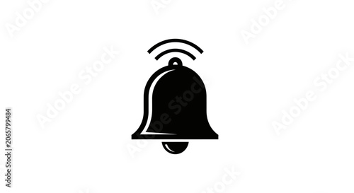 Black Notification Bell Icon with Sound Waves