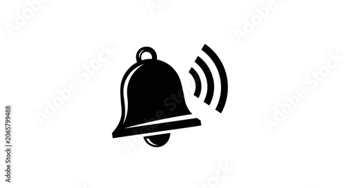Black Notification Bell Icon with Sound Waves Vector Illustration