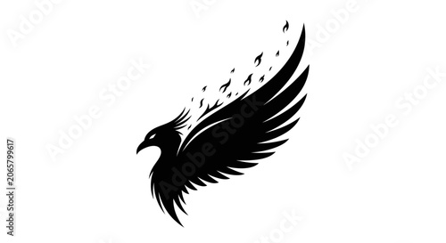 Black Phoenix Bird Silhouette Rising from Flames Graphic