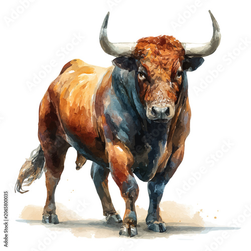 Bilde på lerret Bull watercolor vector, hand-painted style, high-quality illustration isolated on white background