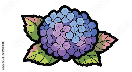 Colorful Hydrangea Flower Closeup Illustration.