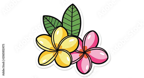 Colorful illustration of plumeria flowers.