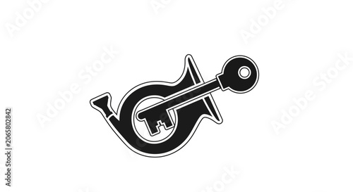 Black Silhouette Icon of a Post Horn with a Key