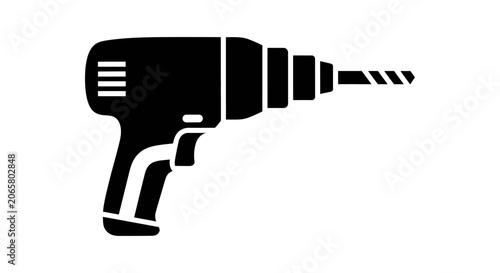 Black Silhouette Icon of a Power Drill for Construction and DIY Projects