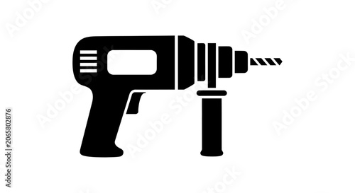 Black Silhouette Icon of a Power Drill for Construction and DIY Projects