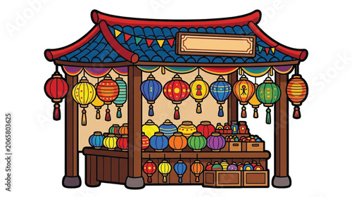 Colorful lanterns on display stand.