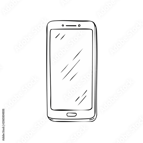 Hand drawn illustration of a modern smartphone with a blank screen