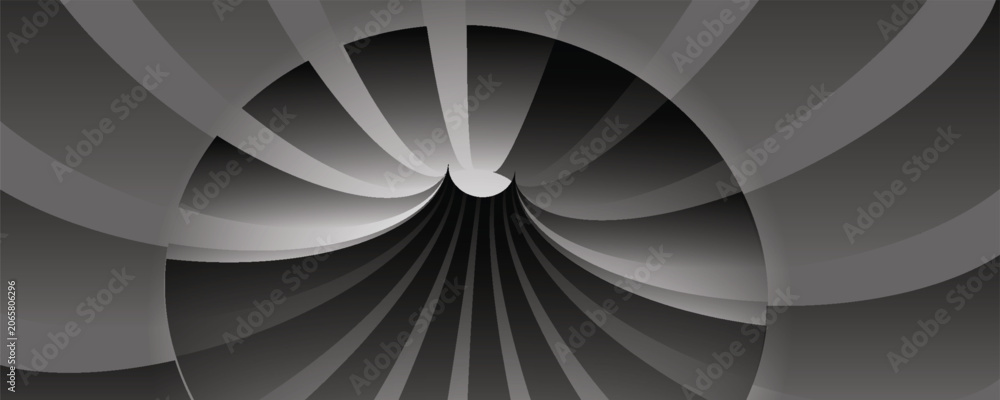 Naklejka premium Abstract geometric background with 3d torus tunnel structure. Minimalist black and white optical illusion swirl lines pattern vector banner.