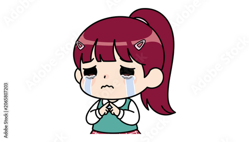 Fotografia Crying little girl cartoon character portrait with illustration, character