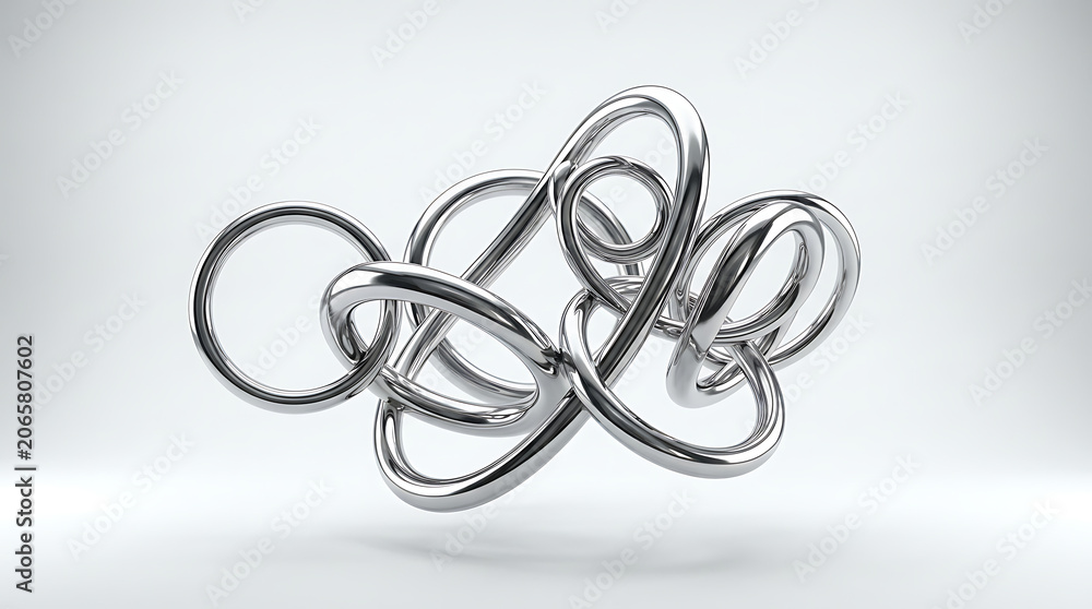 Fototapeta premium Metallic puzzle sculpture with interconnected loops, abstract geometric art