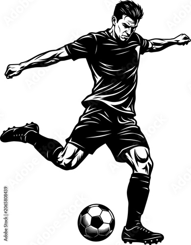 Professional Soccer Player Kicking Football Illustration