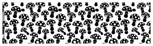 Konstfotografi Fly agaric mushrooms and poisonous amanita fungi create a seamless pattern in a