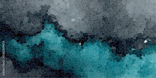 Obraz na plátne Abstract Texture of Teal and Grey Organic Forms A captivating abstract digital artwork features organic, tessellated forms in varying shades of teal, grey, and dark blue, suggesting a fluid