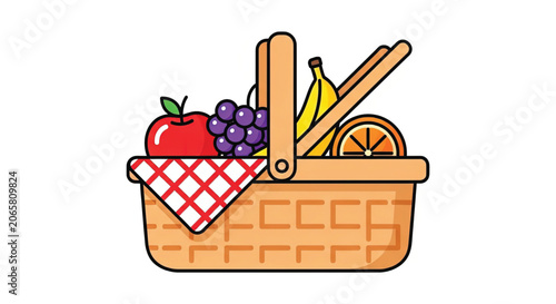 Colorful picnic basket with fresh fruits.