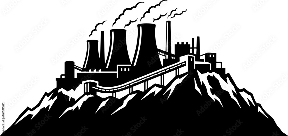 Fototapeta premium Industrial Power Plant and Factory on Mountain Silhouette