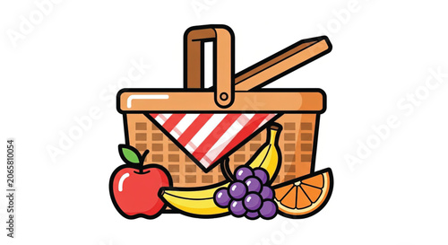 Colorful picnic basket with fresh fruits.