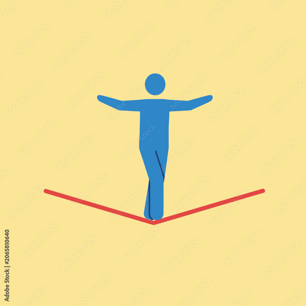 Fototapeta premium Man balancing on tightrope, concept of risk and stability