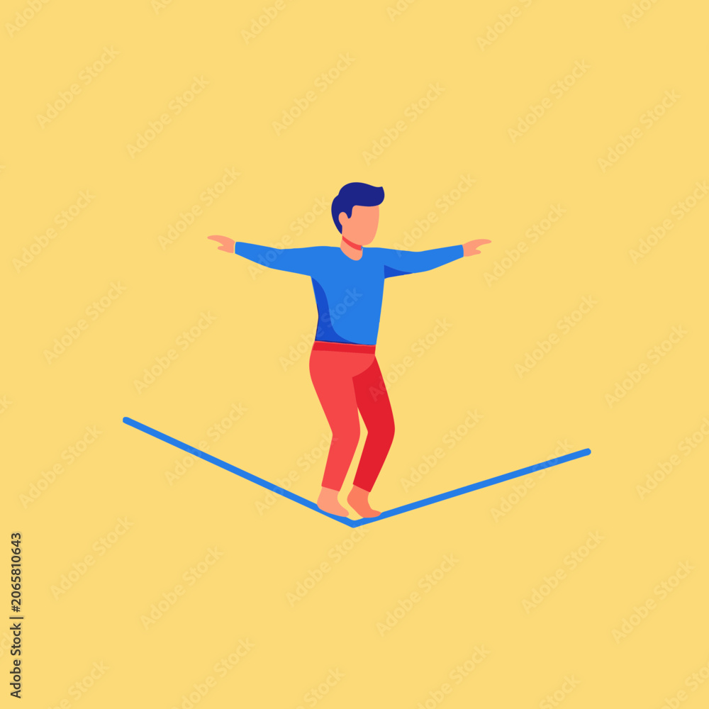Fototapeta premium Man balancing on a tightrope, concept of risk and focus