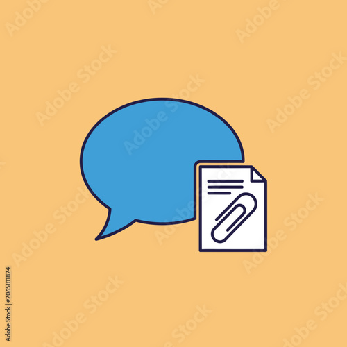 Speech bubble with attached document and paperclip icon
