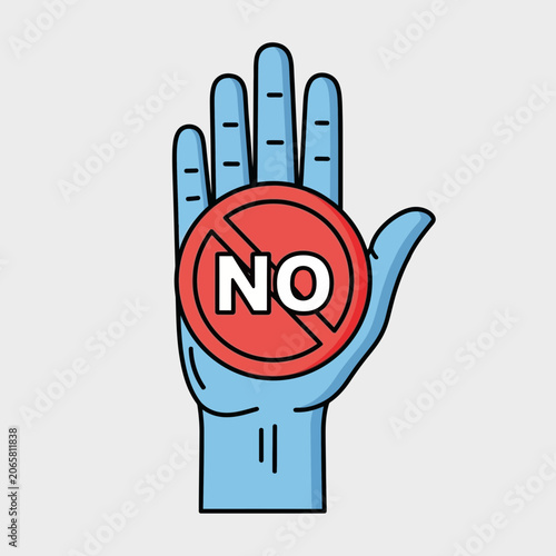 Stop Hand Gesture with 'No' Symbol Flat Design