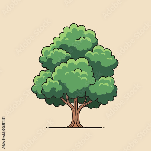 Stylized Green Tree Icon, Cartoon Style, Nature Illustration