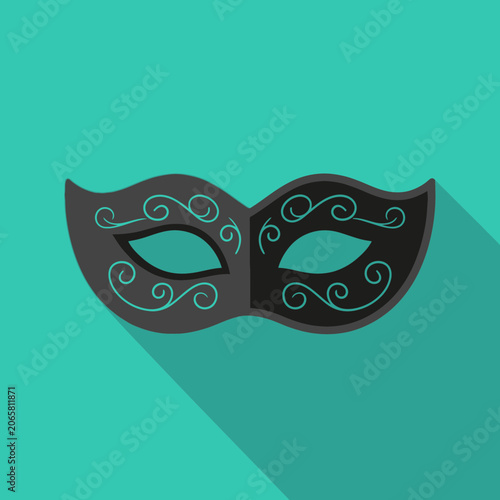 Venetian Masquerade Mask Icon Flat Design with Long Shadow