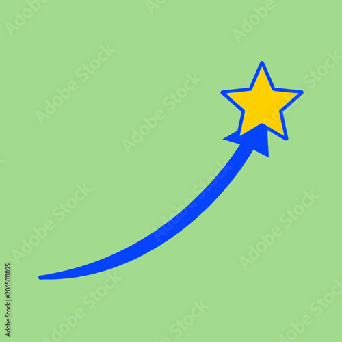 Yellow Star Icon on Blue Arrow Graph, Success Concept
