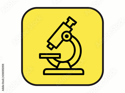 Yellow square icon featuring a simple microscope illustration design