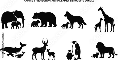Canvas Print Wild Animal Family Silhouette Bundle Collection for Nature Protection and Wildli