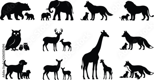 Photography Wild Animal Family Silhouette Collection with Safari Wildlife and Nature Conserv