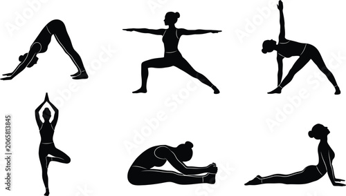 Canvastavla Silhouette of woman in various yoga poses