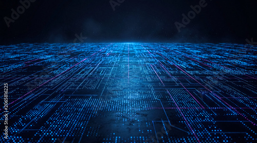 Foto Abstract digital circuit board pattern with glowing blue lights