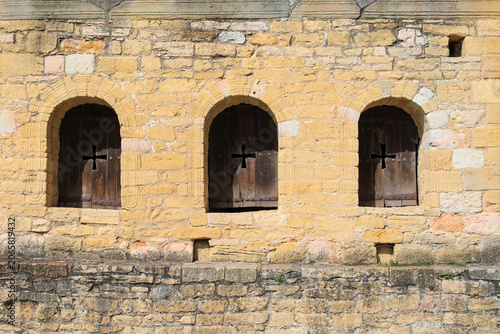 Architectural details of The Church of Saint Mary of Mount Naranco in Oviedo, Asturias