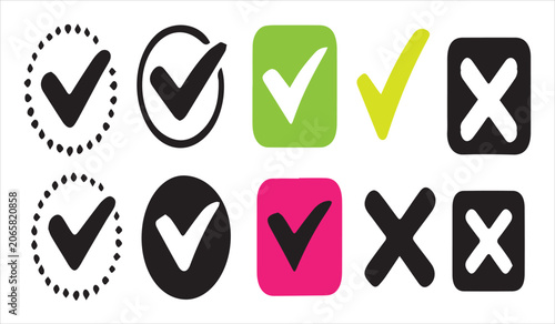 Art & Illustration Checkmark cross icon Checkmark icon set. Checkmark right symbol tick sign.