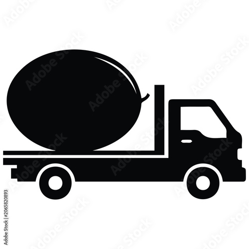 Slika na platnu Truck carrying giant watermelon silhouette vector illustration transportation line art art
