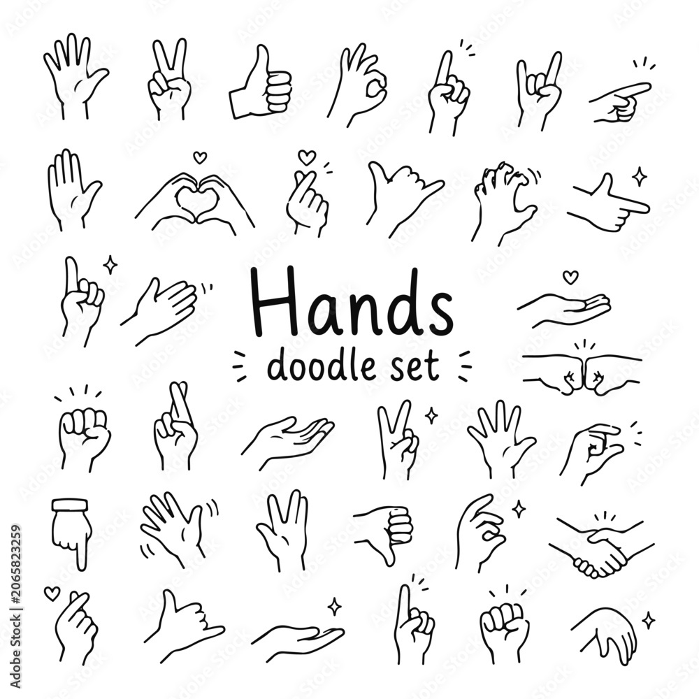 Fototapeta premium hands doodles set. Hand drawn vector doodle set on white background