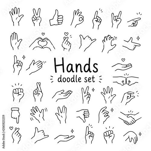 hands doodles set. Hand drawn vector doodle set on white background