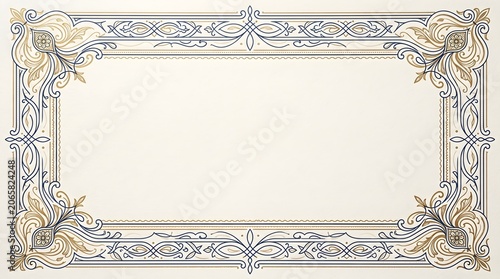 Refined decorative certificate border in soft gold and silver tones with delicate flourishes and blank center, versatile classic frame template perfect for diplomas, appreciation awards, elegant invit