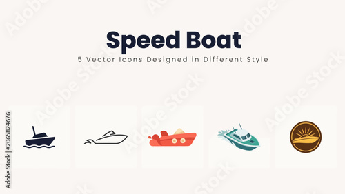 Vector illustration of various speed boats in flat design style with illustration watercraft transport recreation competition speedboat